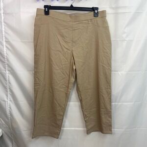 Laura Scott women's tan stretch‎ pull on casual cropped capri pants trousers XL
